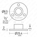 ElekTek Solid Brass Back Plate Lamp Bulb Holder Mount Fitting 10mm or 0.5/Half Inch Threaded Brass Boss 25.4mm/1