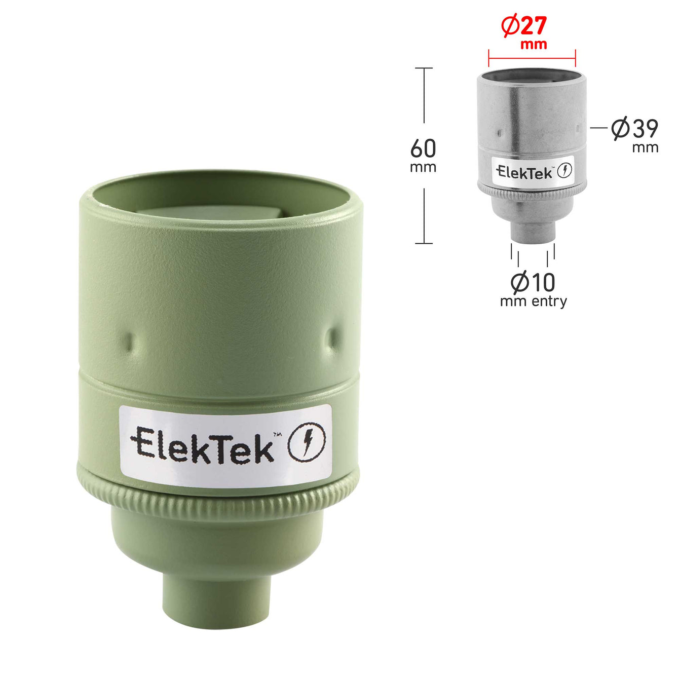 ElekTek ES Edison Screw E27 Lamp Holder Plain Skirt 10mm or Half Inch Entry Ideal for Vintage Filament Bulbs Brass - Buy It Better Willow Green / 10mm