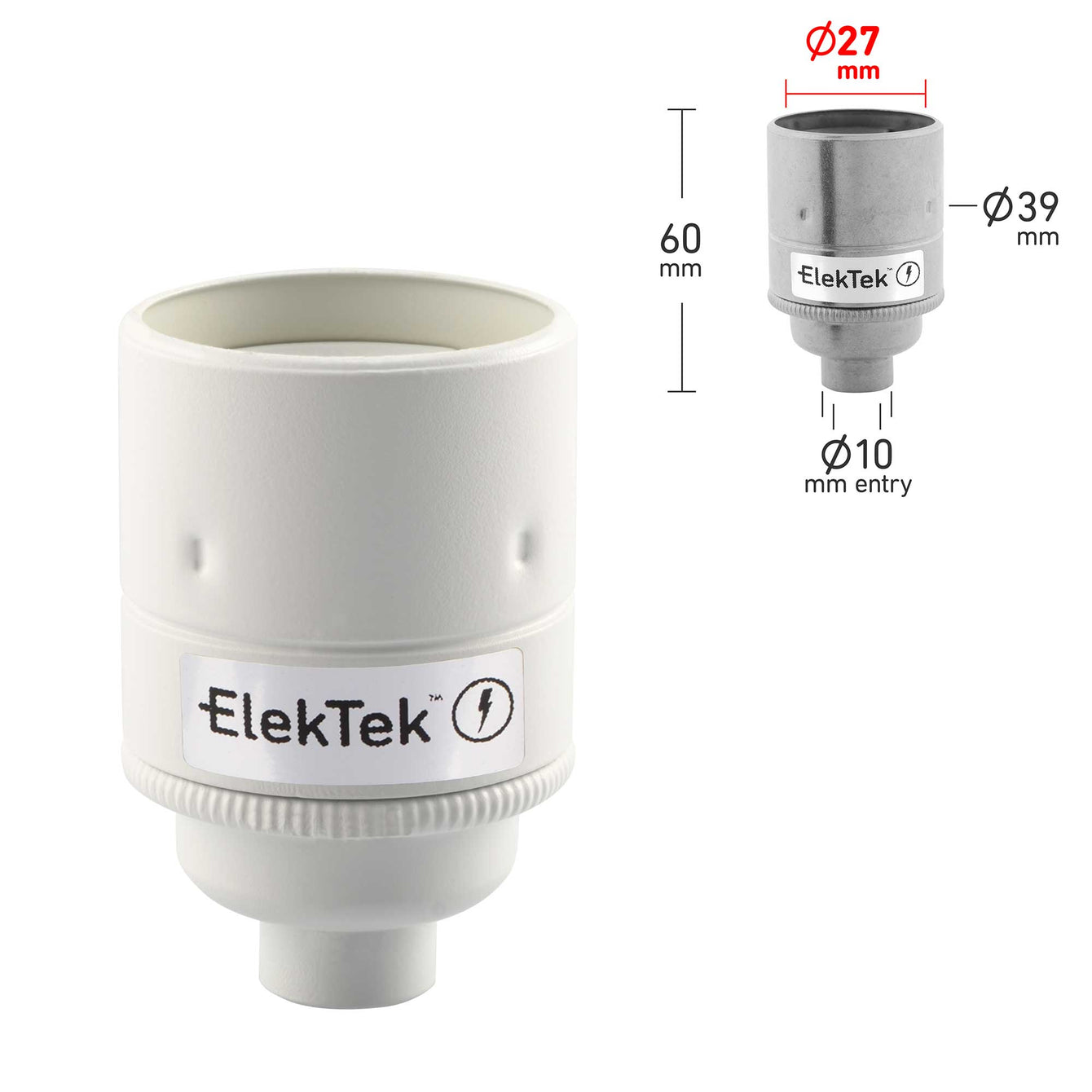 ElekTek ES Edison Screw E27 Lamp Holder Plain Skirt 10mm or Half Inch Entry Ideal for Vintage Filament Bulbs Brass - Buy It Better Brilliant White / 10mm