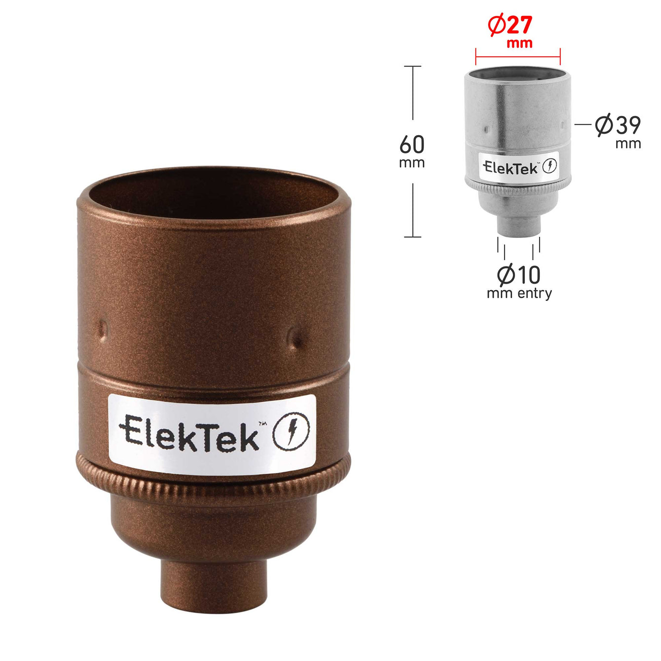 ElekTek ES Edison Screw E27 Lamp Holder Plain Skirt 10mm or Half Inch Entry Ideal for Vintage Filament Bulbs Brass - Buy It Better Fusion Bronze / 10mm