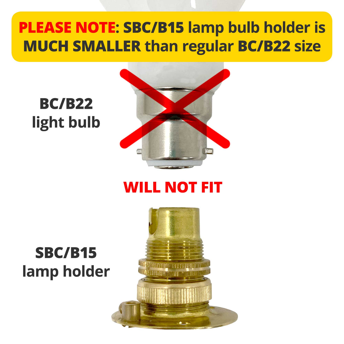 ElekTek Lamp Holder Fixed Batten Miniature Small Bayonet Cap SBC B15 With Shade Ring Solid Brass Bronze