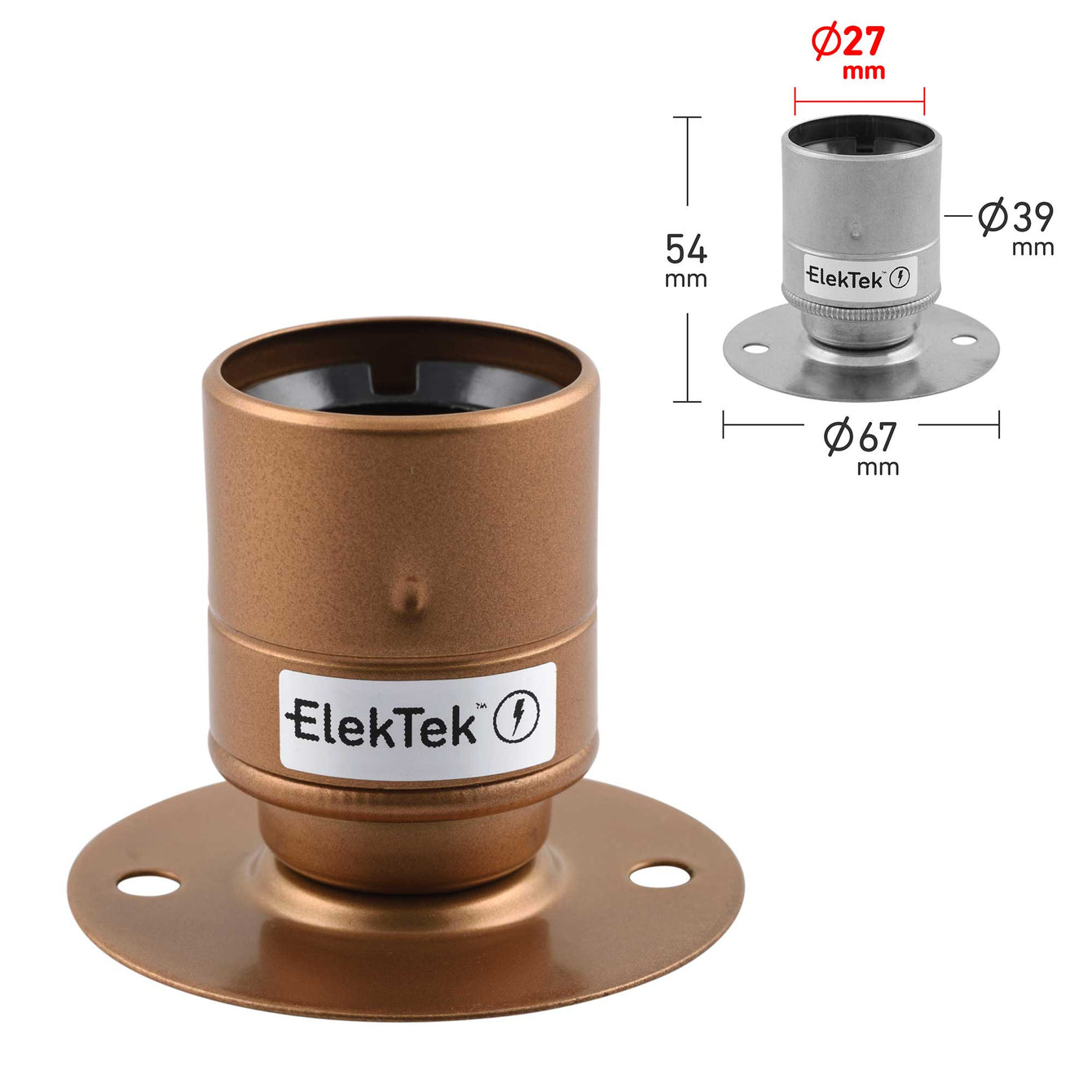 ElekTek ES Edison Screw E27 Fixed Batten Lamp Holder With Plain Skirt Ideal for Vintage Filament Bulbs Brass - Buy It Better Jet Black