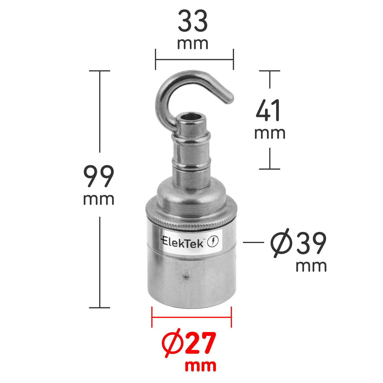 ElekTek ES Edison Screw E27 Lamp Holder Plain Skirt With Accessory Hook Brass Brushed Antique