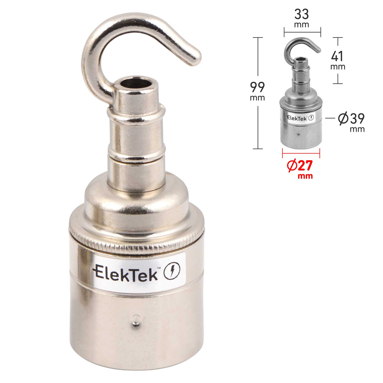 ElekTek ES Edison Screw E27 Lamp Holder Plain Skirt With Accessory Hook Brass