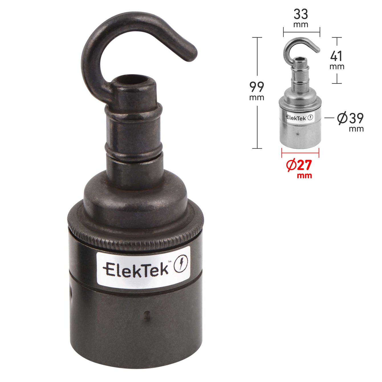 ElekTek ES Edison Screw E27 Lamp Holder Plain Skirt With Accessory Hook Brass