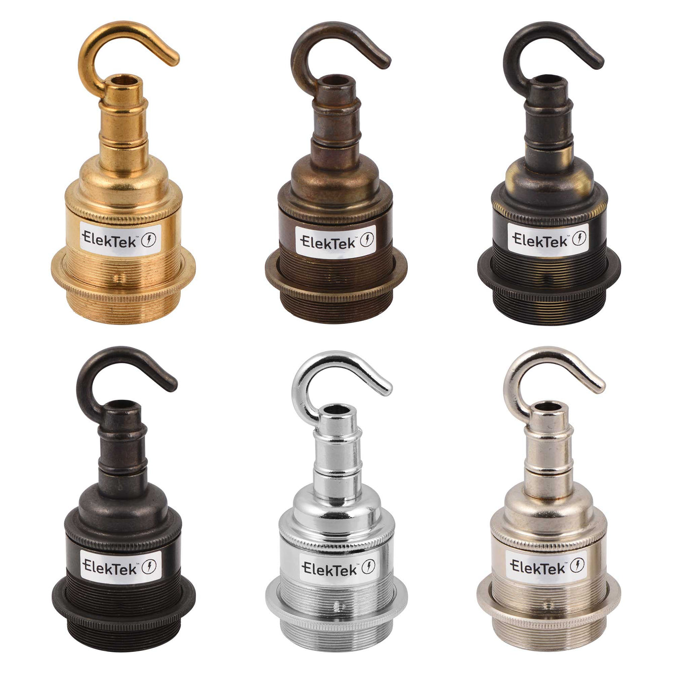 ElekTek ES Edison Screw E27 Lamp Holder Shade Ring With Accessory Hook Brass - Buy It Better Brass