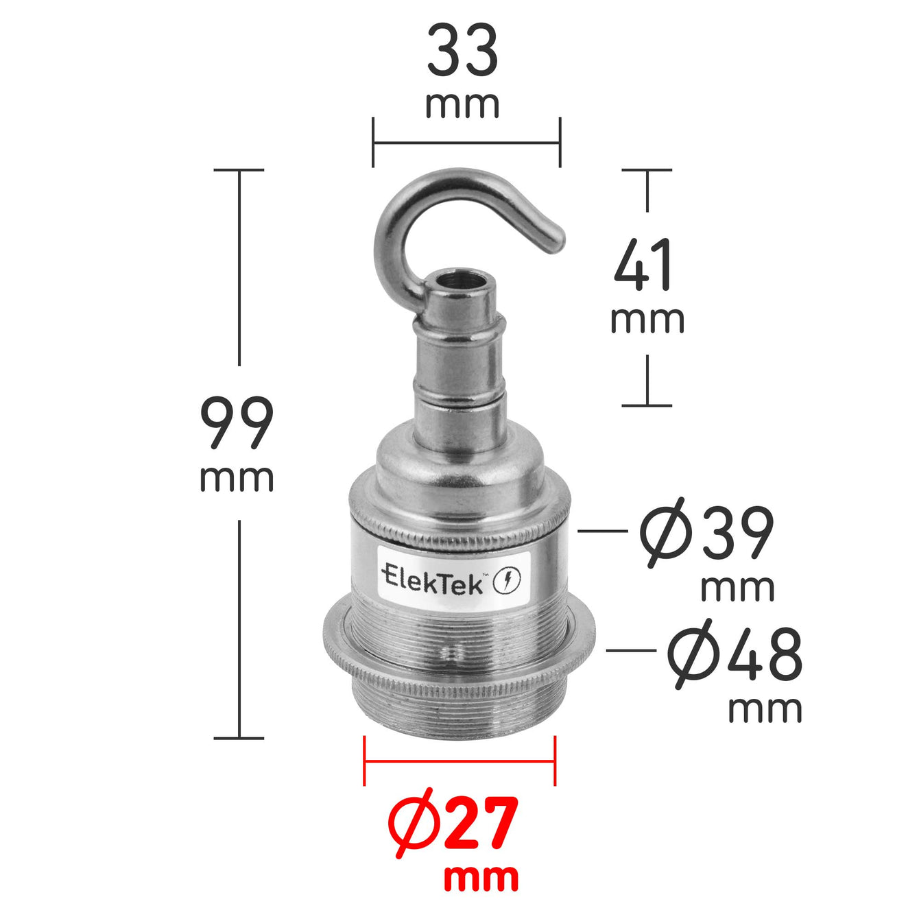 ElekTek ES Edison Screw E27 Lamp Holder Shade Ring With Accessory Hook Brass Brushed Antique