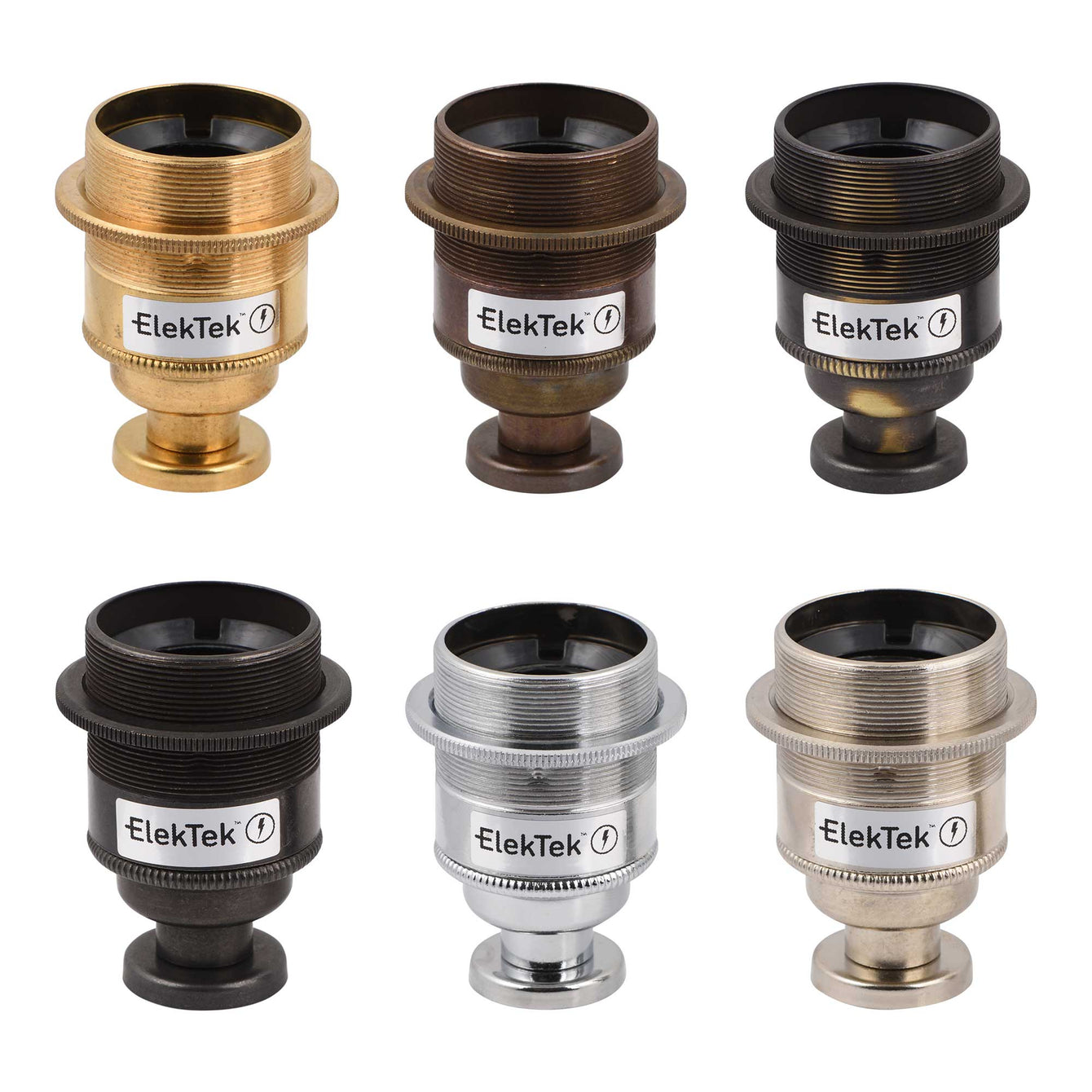 ElekTek ES Edison Screw E27 Lamp Holder Shade Ring With Back Plate Cover and Screws Brass and Matched Cover Brass