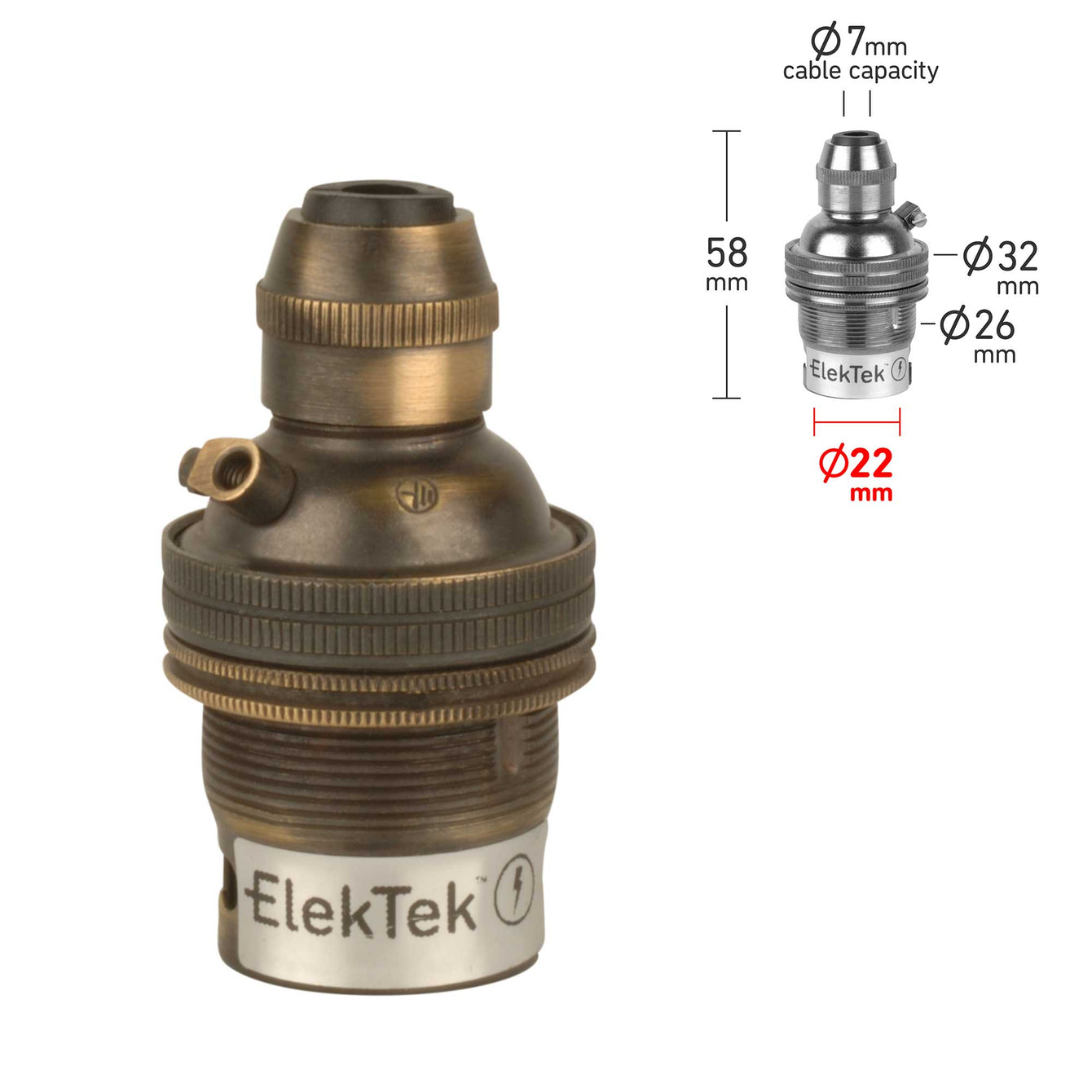 ElekTek Cord Grip B22 BC Pendant Lamp Holder Brass - Buy It Better