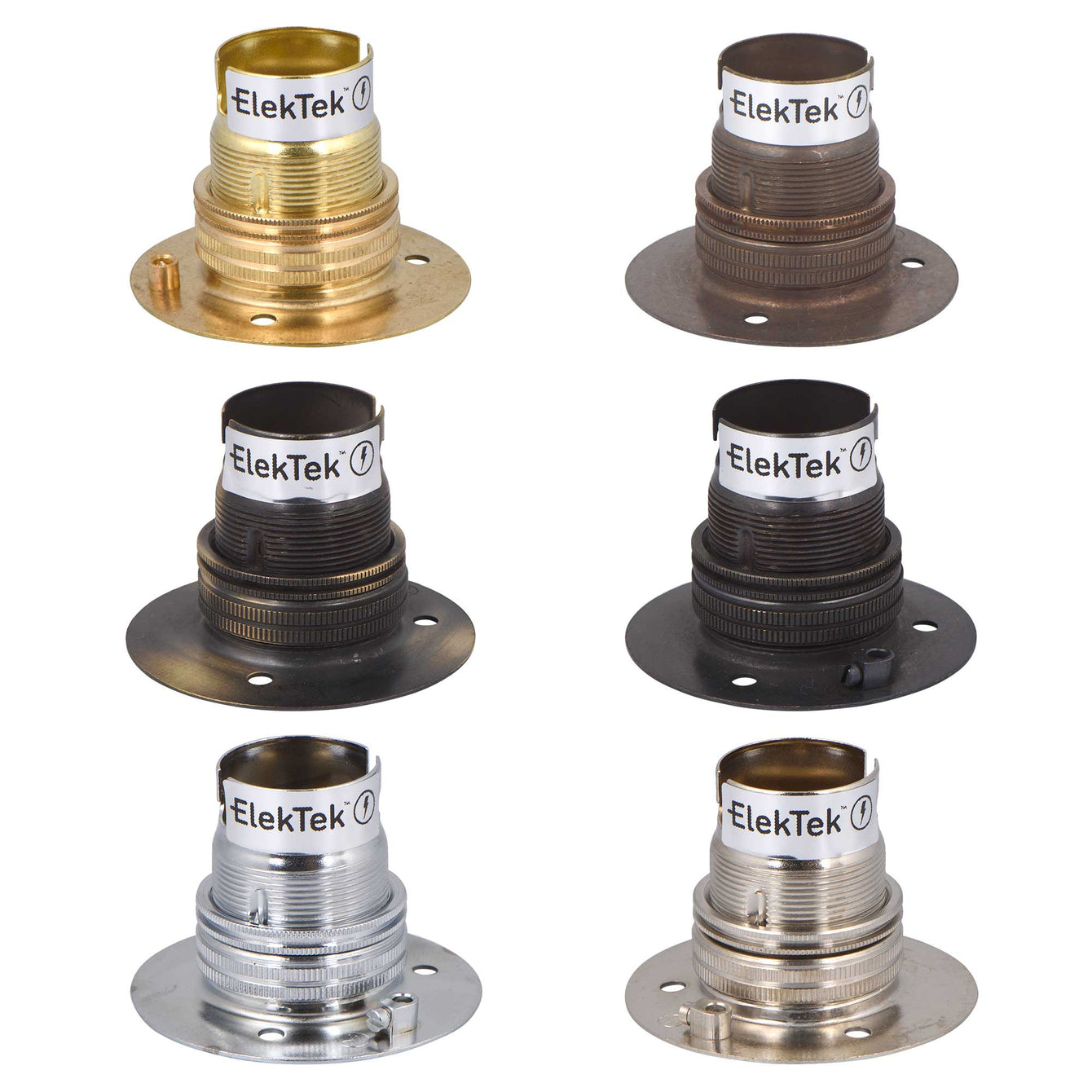 ElekTek Lamp Holder Fixed 52mm Dia Batten Bayonet Cap BC B22 With Shade Ring 3 Fixing Holes - Buy It Better Brass