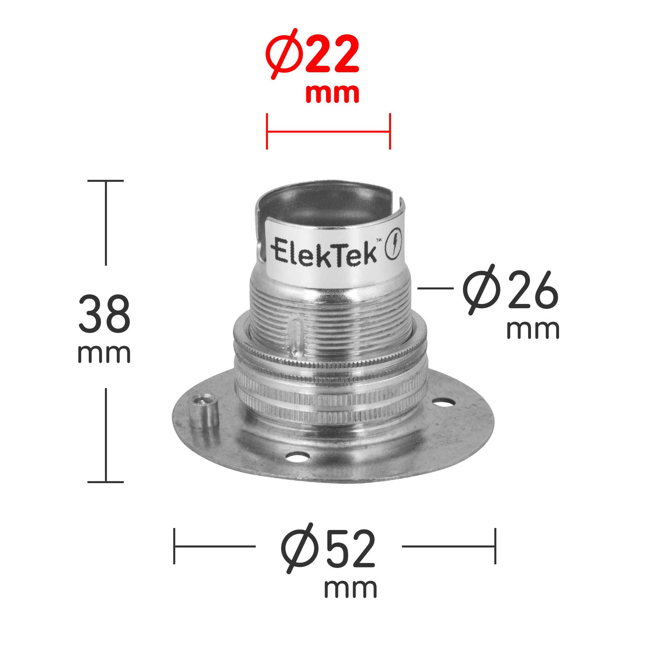 ElekTek Lamp Holder Fixed 52mm Dia Batten Bayonet Cap BC B22 With Shade Ring 3 Fixing Holes - Buy It Better Brushed Antique Brass