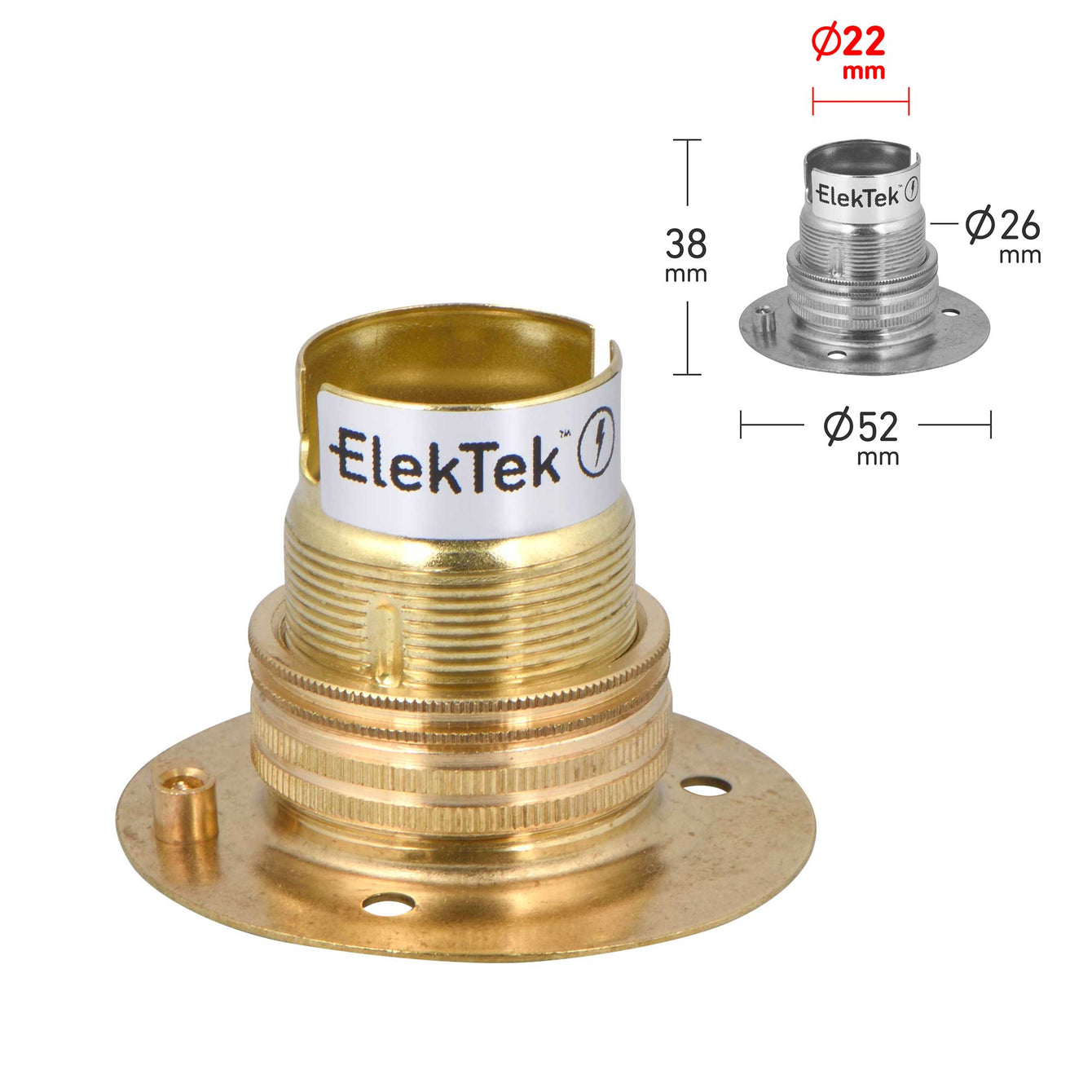 ElekTek Lamp Holder Fixed 52mm Dia Batten Bayonet Cap BC B22 With Shade Ring 3 Fixing Holes - Buy It Better Antique Brass
