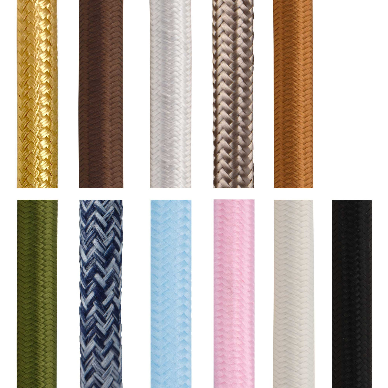 ElekTek Round Braided Fabric Lighting Cable Flex for Pendant or Table Lamp Per Linear Metre Colours Gold (Brass)