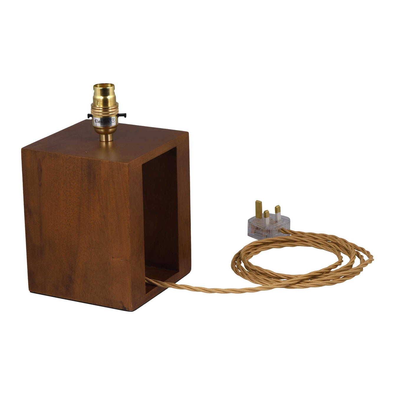 ElekTek Premium Lamp Kit Brass Safety Switch B22 Lamp Holder with Gold Flex and 3A UK Plug - Buy It Better