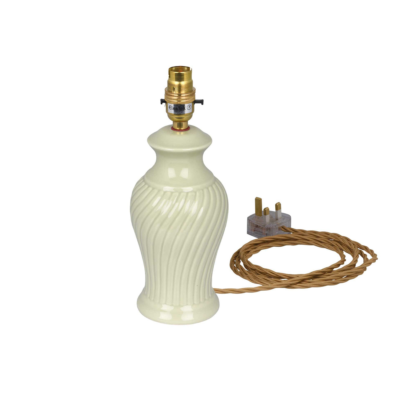 ElekTek Premium Lamp Kit Brass Safety Switch B22 Lamp Holder with Gold Flex and 3A UK Plug - Buy It Better
