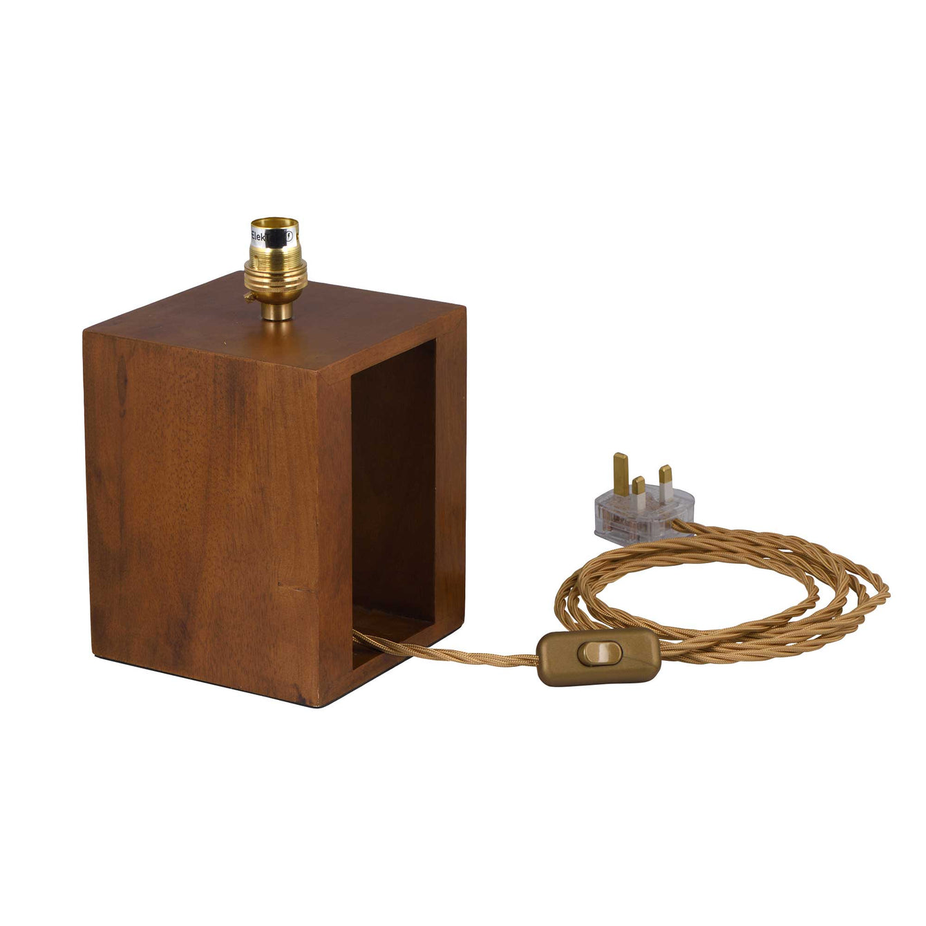 ElekTek Premium Lamp Kit Brass Unswitched B22 Lamp Holder with Gold Flex and 3A UK Plug - Buy It Better