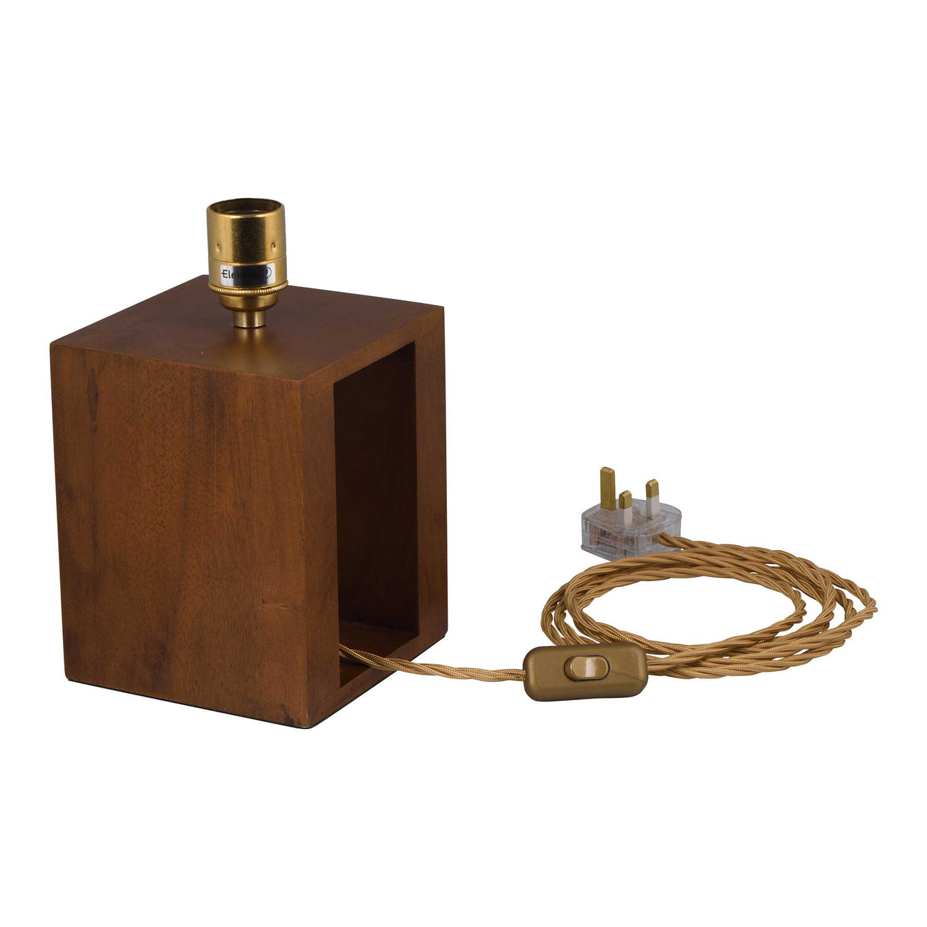 ElekTek Premium Lamp Kit Brass Plain E27 Lamp Holder with Gold Flex, In Line Switch and 3A UK Plug - Buy It Better