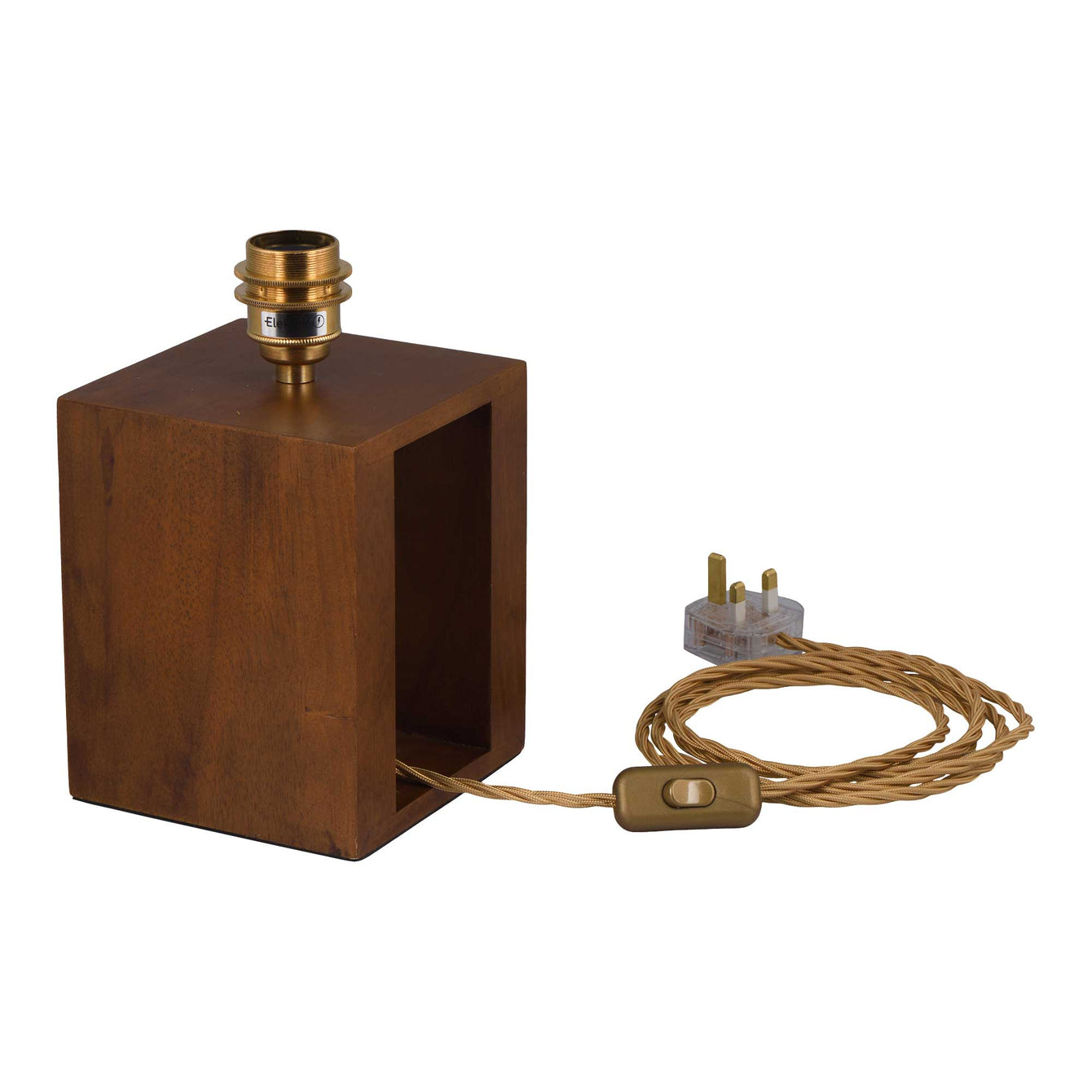 ElekTek Premium Lamp Kit Brass Shade Ring E27 Lamp Holder with Gold Flex, In Line Switch and 3A UK Plug - Buy It Better