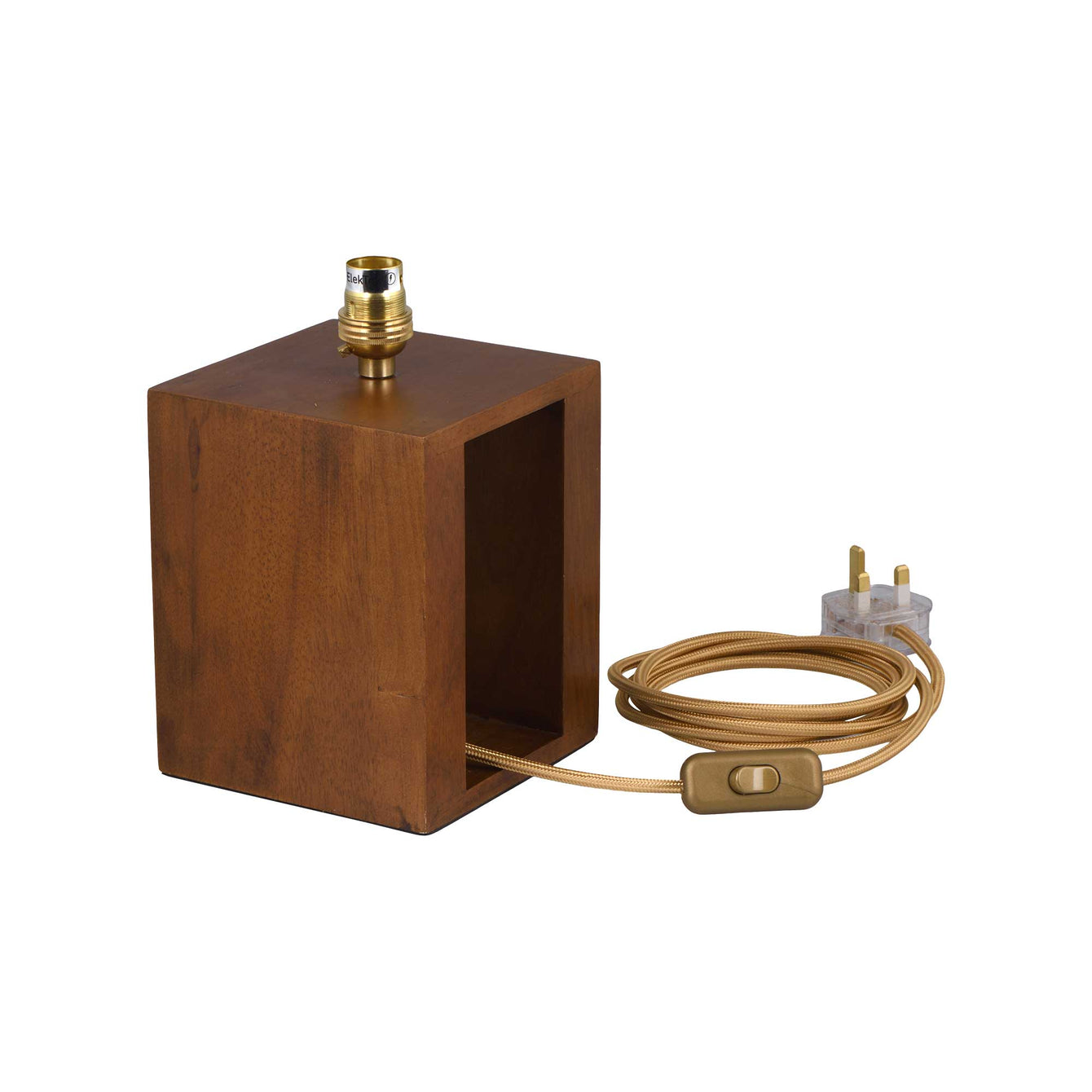 ElekTek Premium Lamp Kit Brass Unswitched B22 Lamp Holder with Gold Flex and 3A UK Plug - Buy It Better