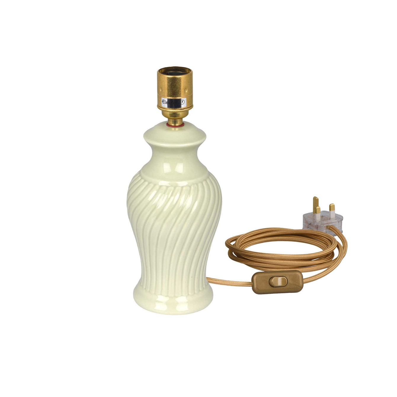 ElekTek Premium Lamp Kit Brass Plain E27 Lamp Holder with Gold Flex, In Line Switch and 3A UK Plug - Buy It Better