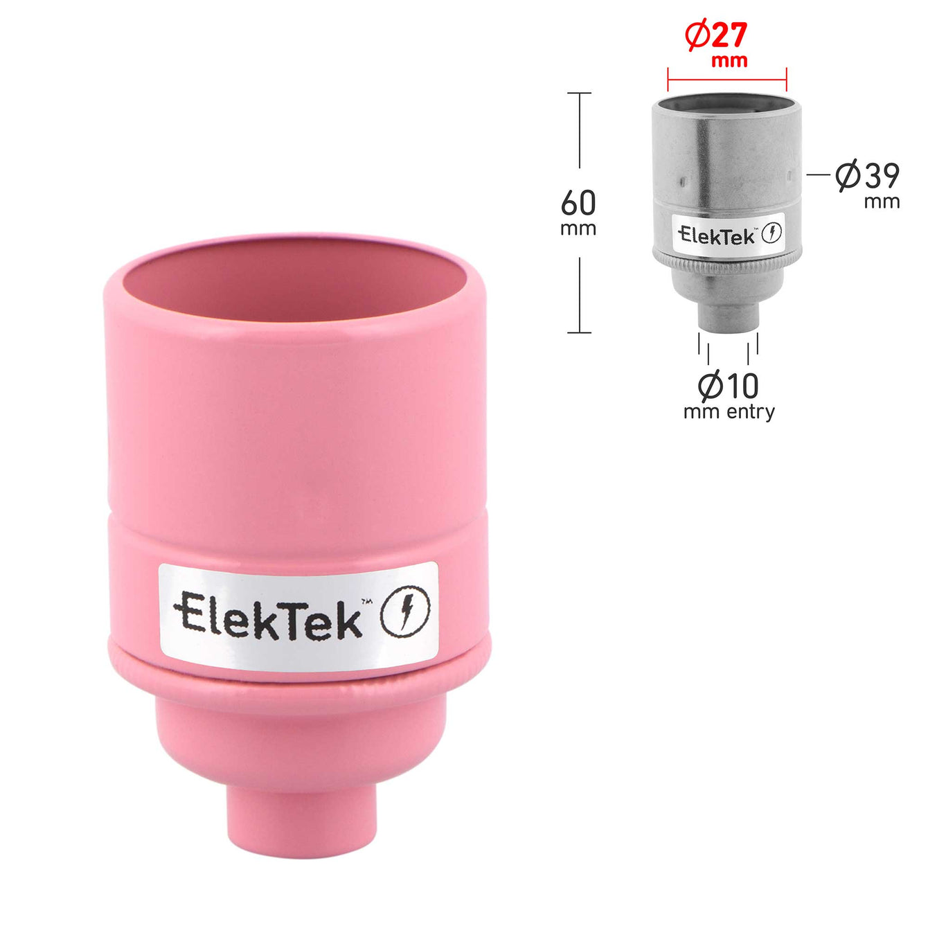 ElekTek ES Edison Screw E27 Lamp Holder Plain Skirt 10mm or Half Inch Entry Ideal for Vintage Filament Bulbs Brass - Buy It Better Pink / 10mm
