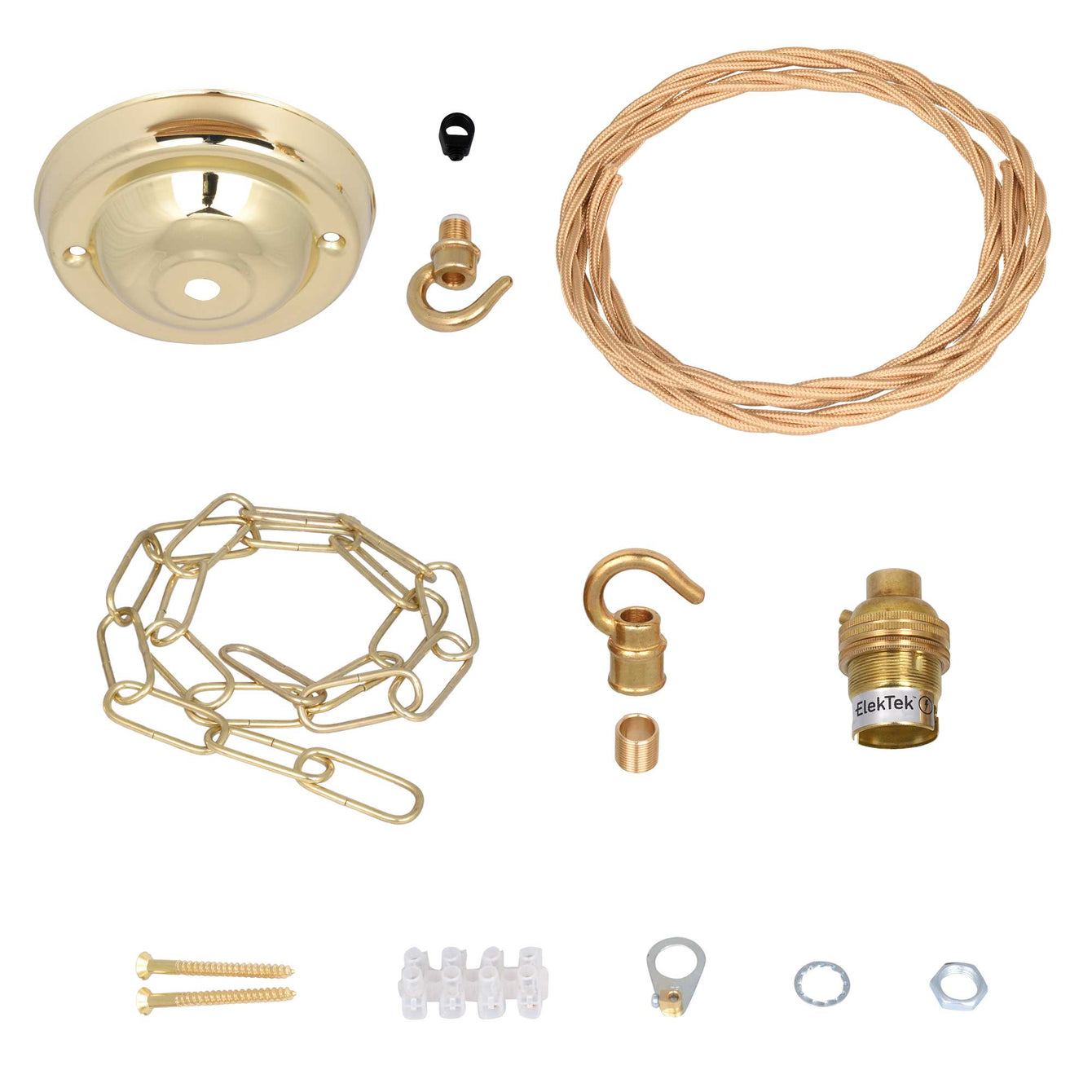 ElekTek Premium Pendant Light Kit DIY 108mm Ceiling Rose, Chain, Twisted Flex and Lamp Holder B22 Hook - Buy It Better Antique Brass