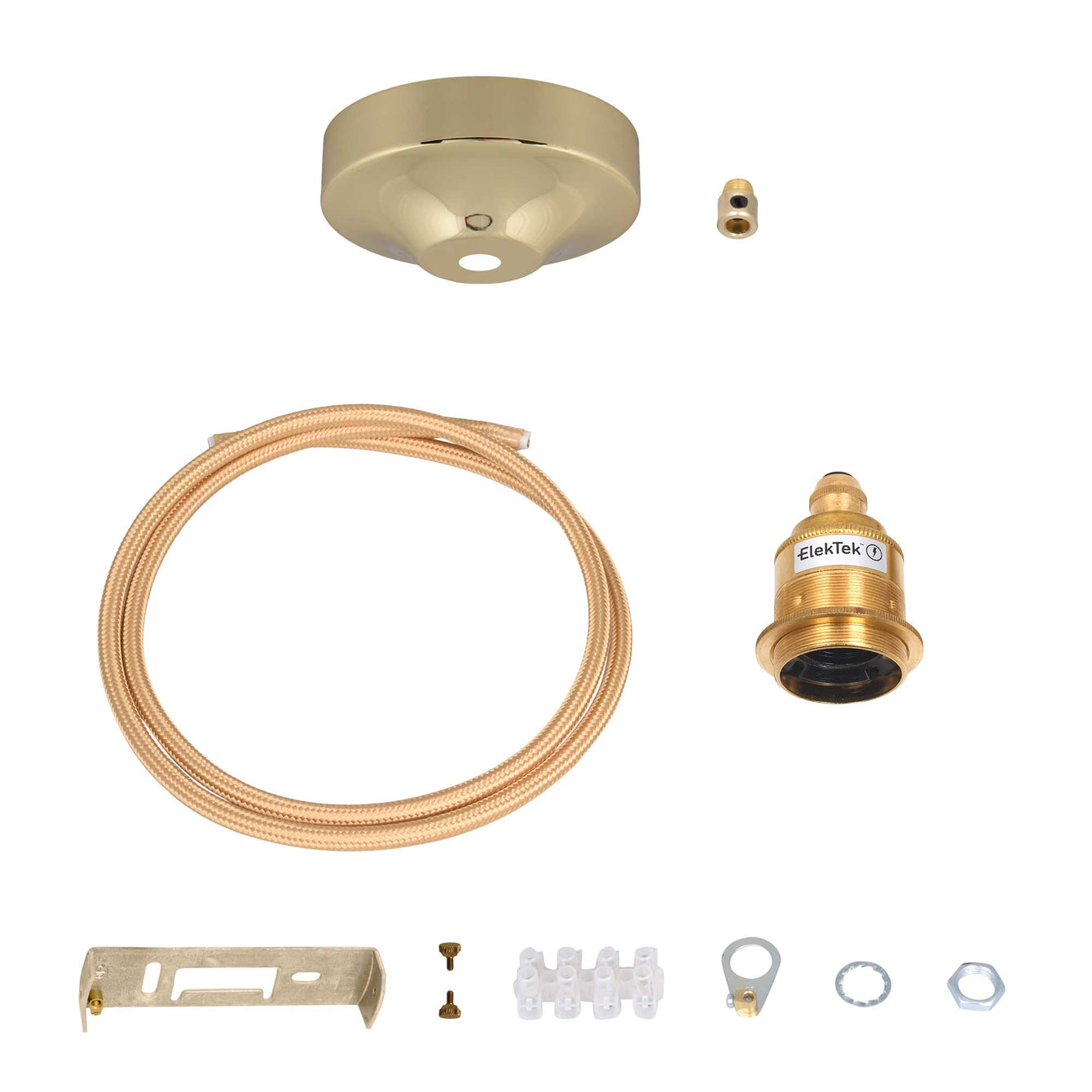 ElekTek Premium Pendant Light Kit DIY 100mm Convex Ceiling Rose, Round Flex and Lamp Holder E27 Shade Ring Cord Grip - Buy It Better Antique Brass