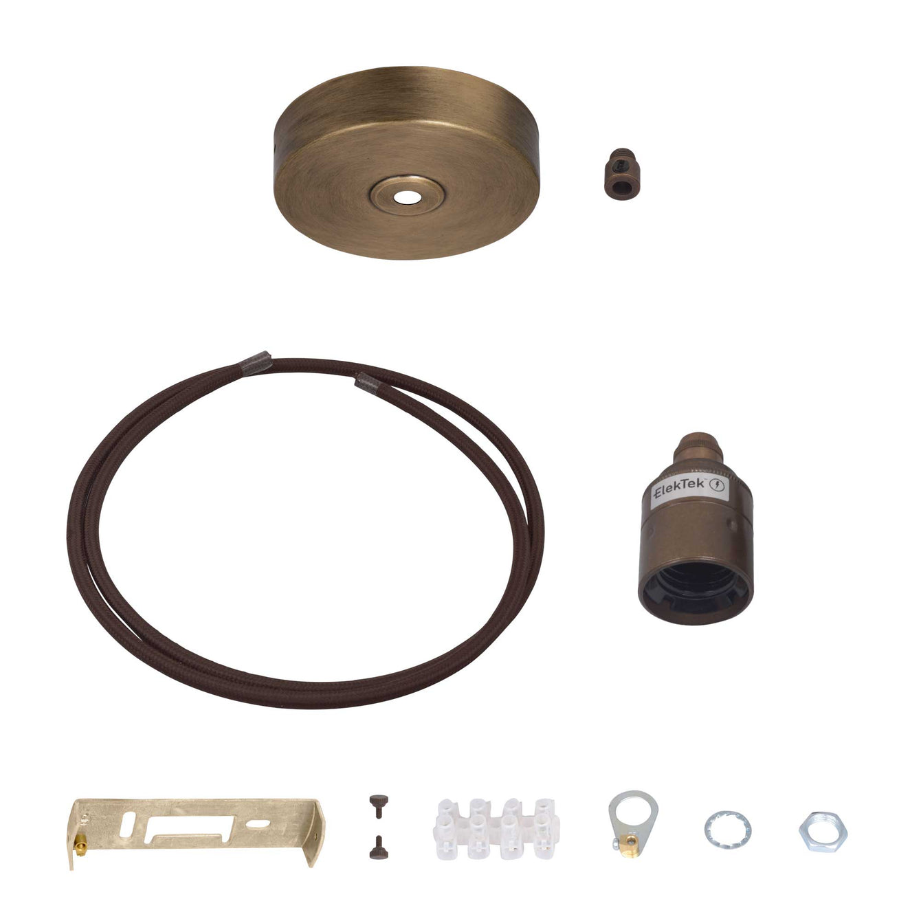 ElekTek Premium Pendant Light Kit DIY 100mm Flat Top Ceiling Rose, Round Flex and Lamp Holder E27 Plain Cord Grip - Buy It Better Nickel