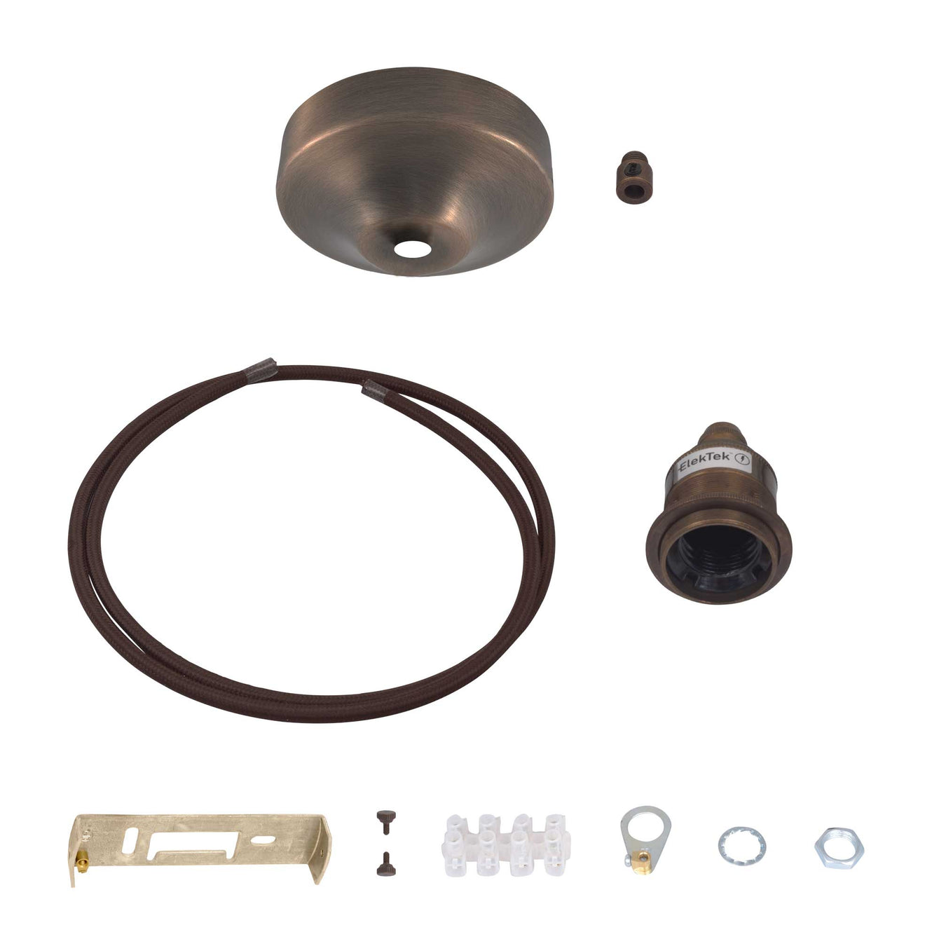 ElekTek Premium Pendant Light Kit DIY 100mm Convex Ceiling Rose, Round Flex and Lamp Holder E27 Shade Ring Cord Grip - Buy It Better Nickel
