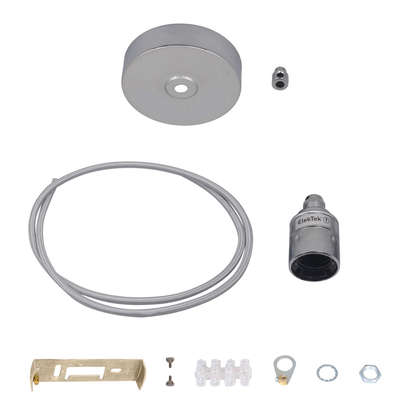 ElekTek Premium Pendant Light Kit DIY 100mm Flat Top Ceiling Rose, Round Flex and Lamp Holder E27 Plain Cord Grip - Buy It Better