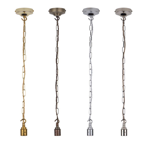 ElekTek Premium Pendant Light Kit DIY 100mm Convex Ceiling Rose, Chain, Twisted Flex and Lamp Holder E27 Plain Hook