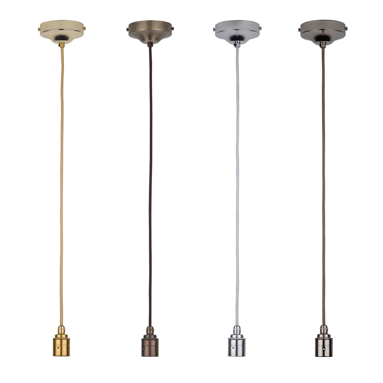 ElekTek Premium Pendant Light Kit DIY 100mm Convex Ceiling Rose, Round Flex and Lamp Holder E27 Plain Cord Grip - Buy It Better Brass