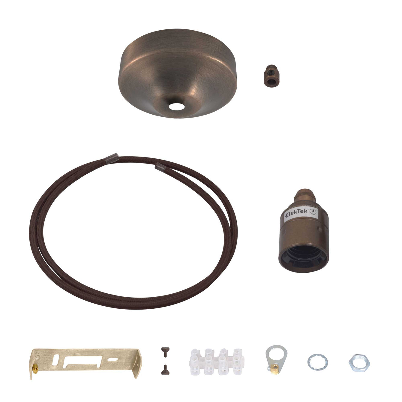 ElekTek Premium Pendant Light Kit DIY 100mm Convex Ceiling Rose, Round Flex and Lamp Holder E27 Plain Cord Grip - Buy It Better Nickel