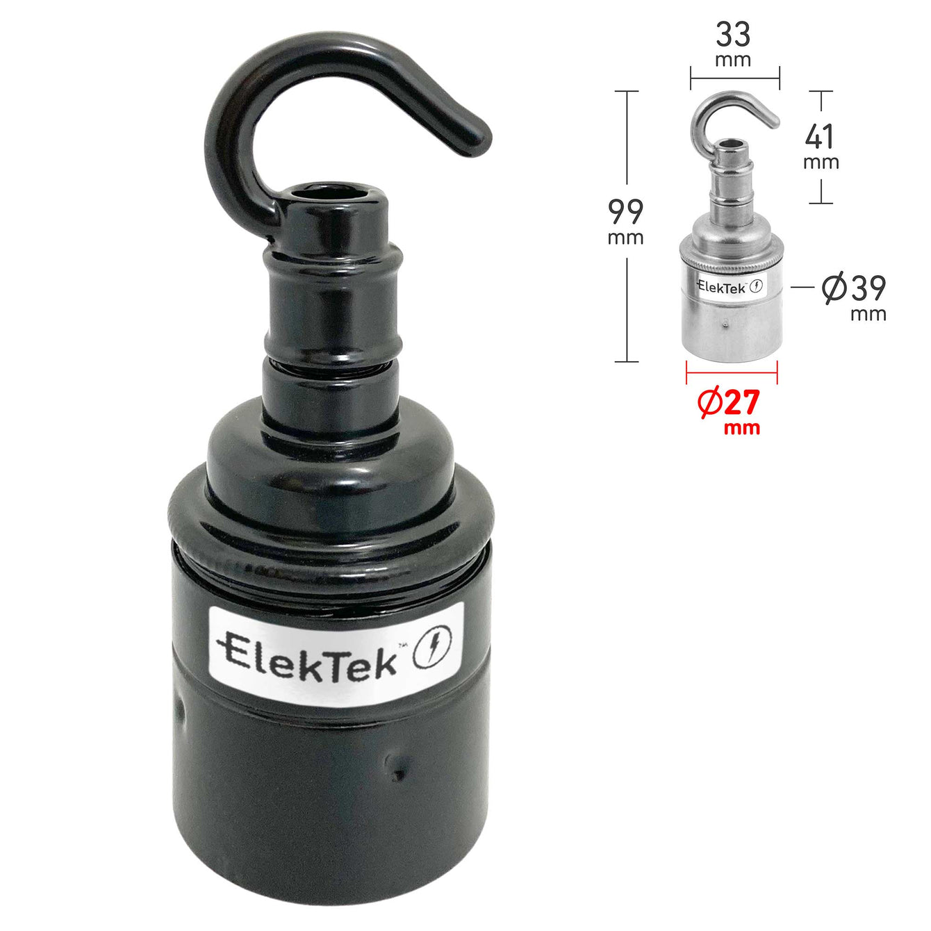 ElekTek ES Edison Screw E27 Lamp Holder Plain Skirt With Accessory Hook Brass