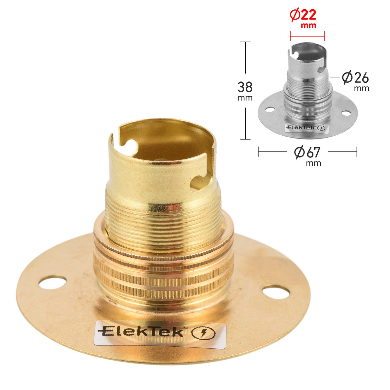 ElekTek Lamp Holder Fixed Batten Bayonet Cap BC B22 With Shade Ring Solid Brass - Buy It Better Antique Brass