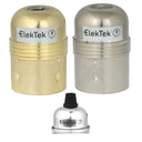 ElekTek ES Edison Screw E27 Economy Lamp Bulb Holder With Cord Grip Plain Skirt Brass and Nickel Plated Steel - Buy It Better
