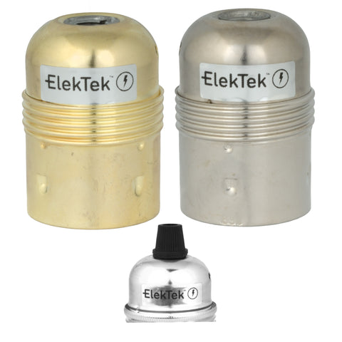ElekTek ES Edison Screw E27 Economy Lamp Bulb Holder With Cord Grip Plain Skirt Brass and Nickel Plated Steel