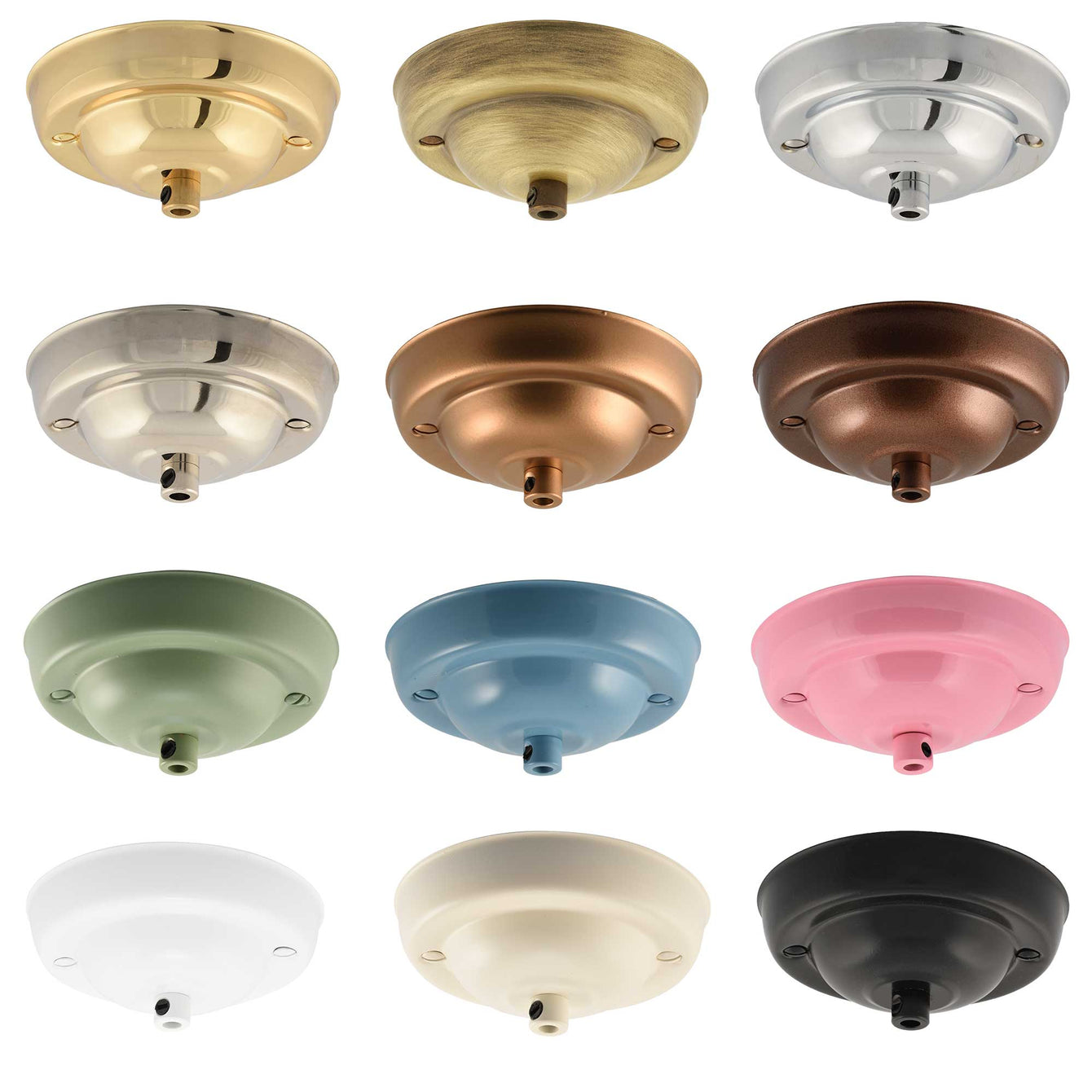 ElekTek 108mm Diameter Ceiling Rose with Cord Grip Metallic Finishes Powder Coated Colours For Light Fittings and Chandeliers Brass