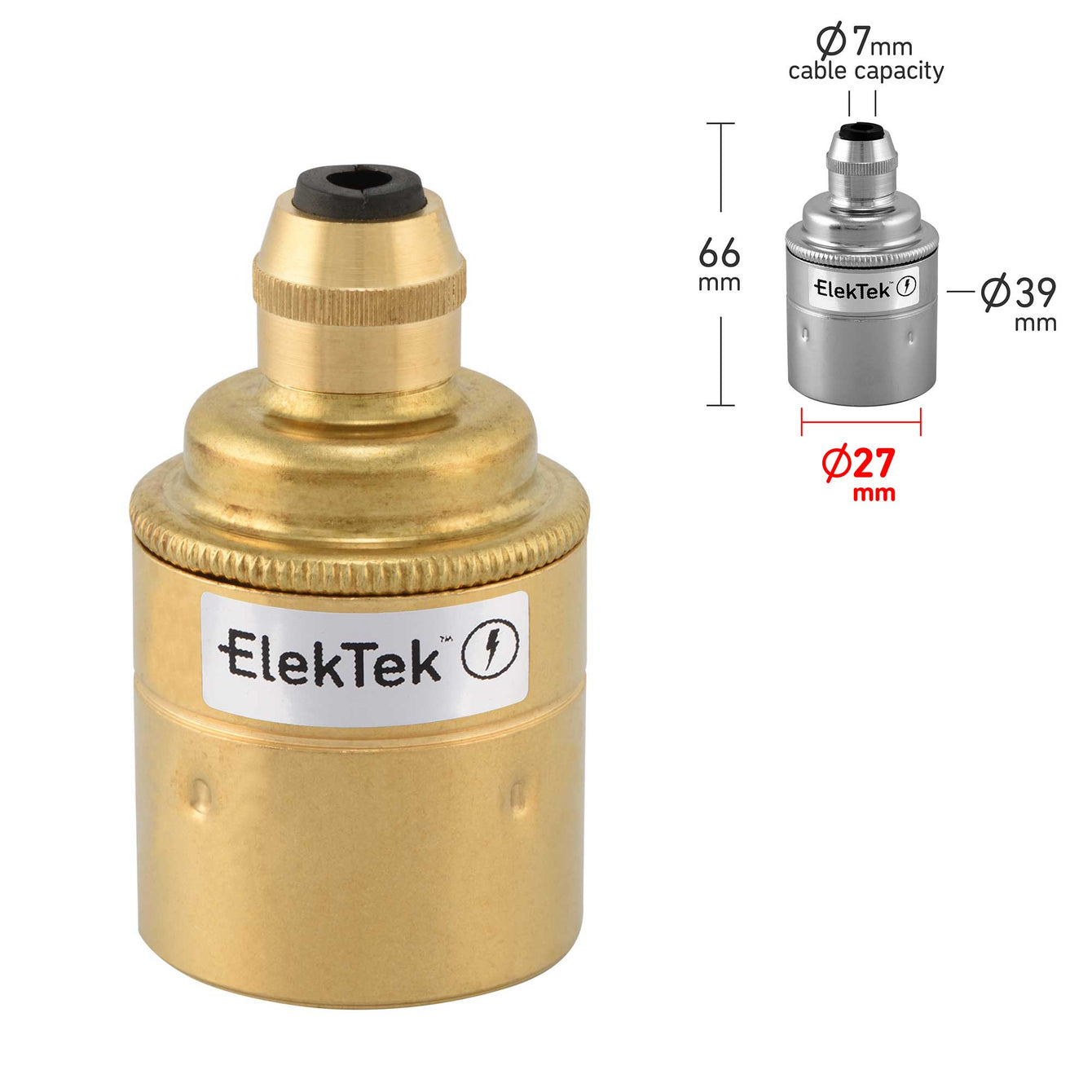 ElekTek ES Edison Screw E27 Cord Grip Pendant Lamp Holder Plain Skirt Brass - Buy It Better Antique Brass