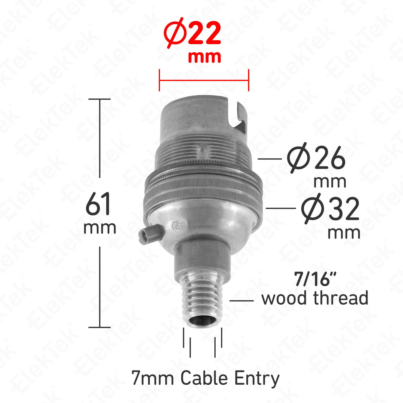 ElekTek Lamp Holder Half Inch Bayonet Cap B22 Unswitched With Shade Ring Wood Mount Brushed Antique