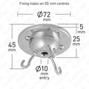 ElekTek 3-Hook Ceiling Rose Plate for DIY Suspended Indoor Hanging Baskets, Decorative Inverted (Fly Catcher) Shades without wired light fittings. Metallic Finishes available