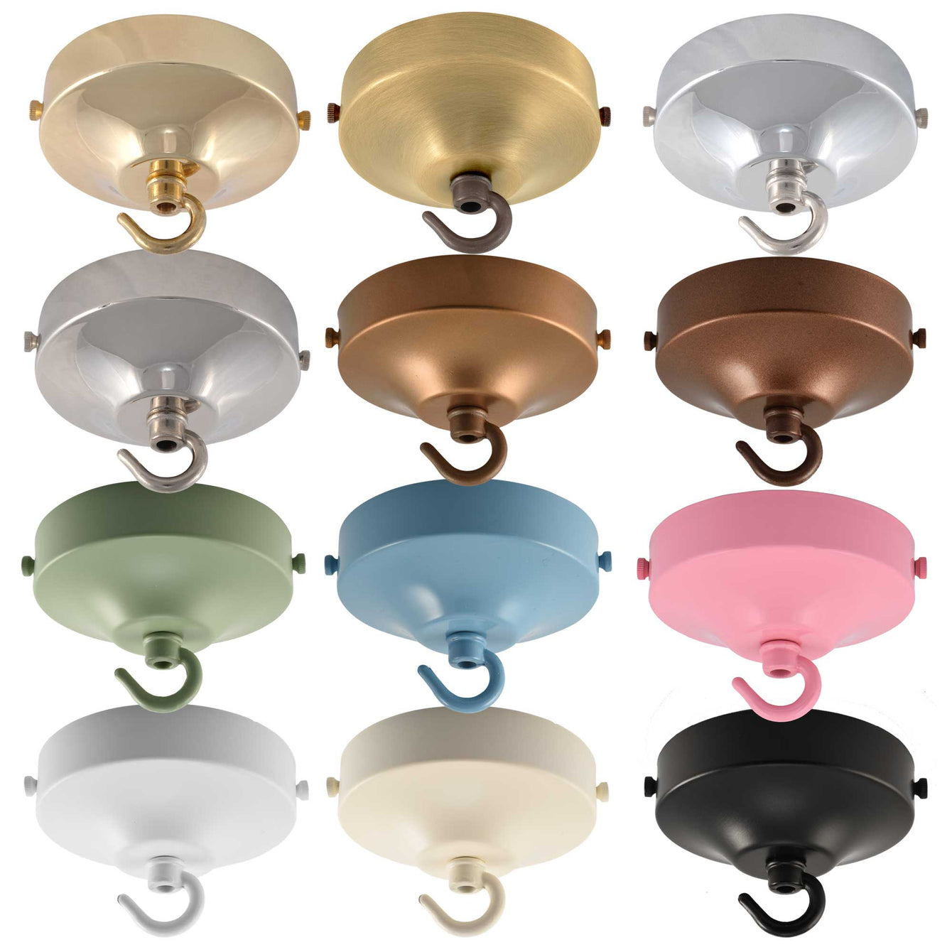 ElekTek 100mm Diameter Convex Ceiling Rose with Strap Bracket and Hook Metallic and Powder Coated Finishes Brass