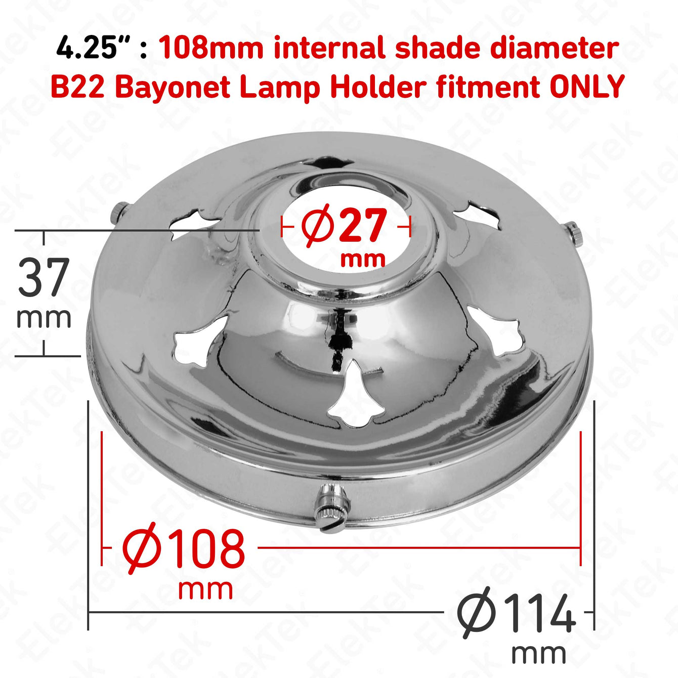 ElekTek Glass Lamp Shade Gallery Fitting for B22 Shade Ring 3 Sizes Brass Antique Brass / 2.25 Inch