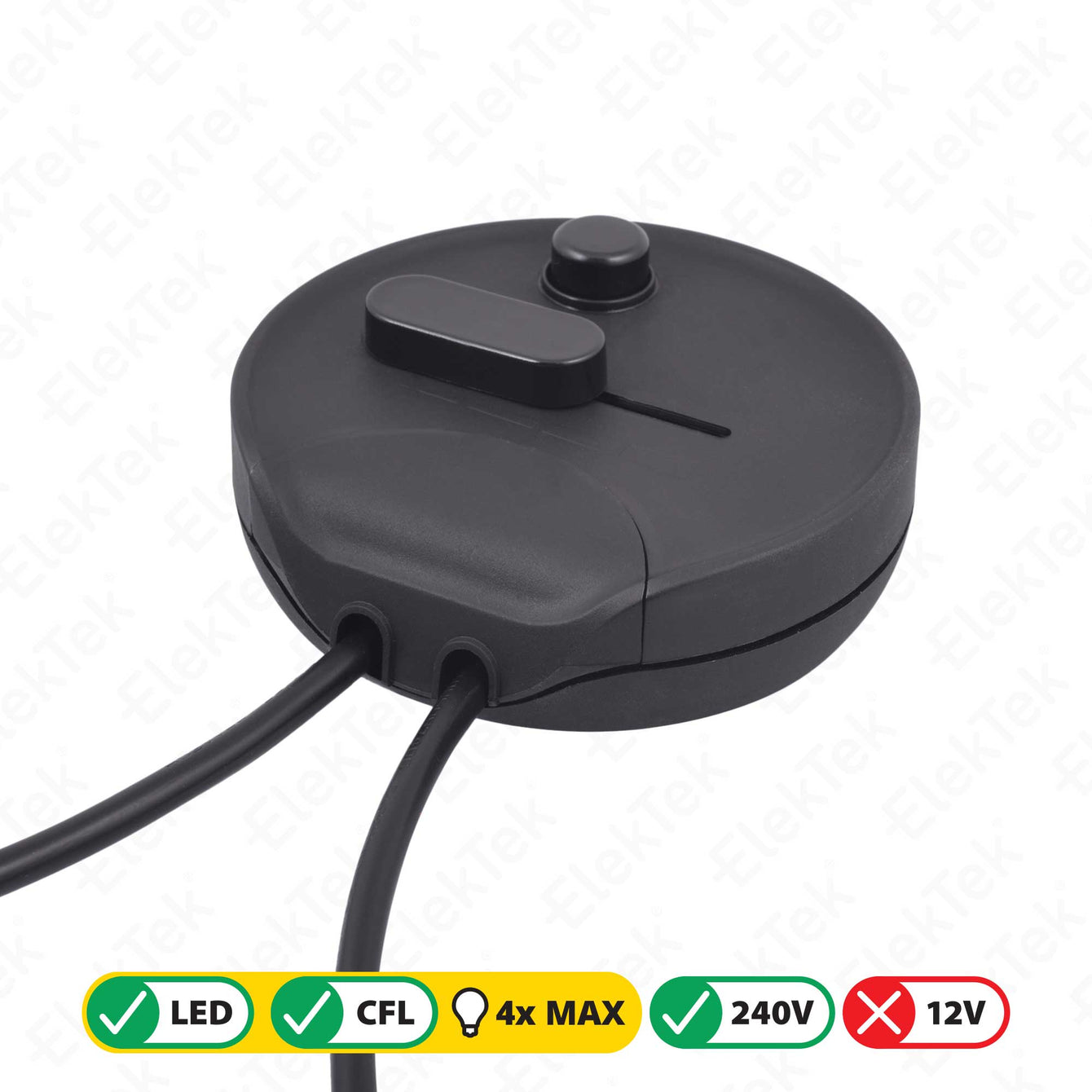 ElekTek LED Compatible Universal In Line Foot Dimmer Switch 240v AC 3 Core Suitable For LED CFL & Incandescent Bulbs Black Default Title