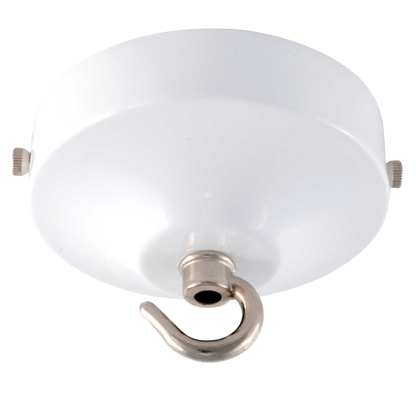 ElekTek 100mm Diameter Convex Ceiling Rose with Strap Bracket and Hook Metallic and Powder Coated Finishes Brilliant White