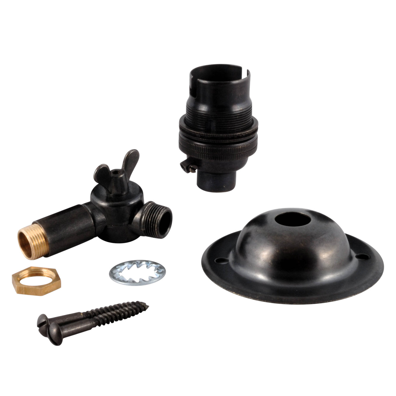 ElekTek Adjustable Lamp Holder Kit Half Inch Entry B22 BC Shade Ring Switched or Plain - Buy It Better Switched Bronze