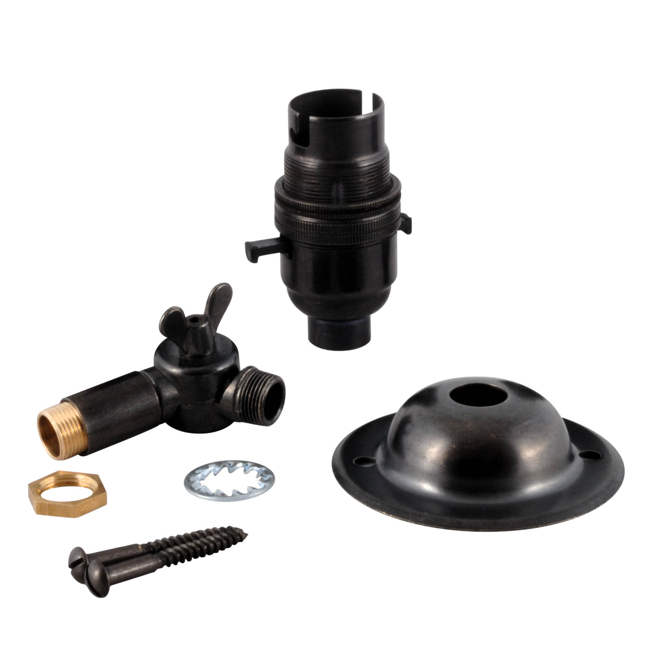 ElekTek Adjustable Lamp Holder Kit Half Inch Entry B22 BC Shade Ring Switched or Plain - Buy It Better