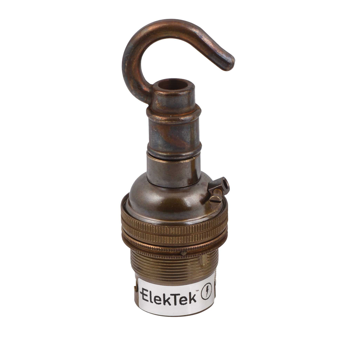 ElekTek Lamp Holder Bayonet Cap B22 Unswitched With Shade Ring and Hook Solid Brass - Buy It Better 