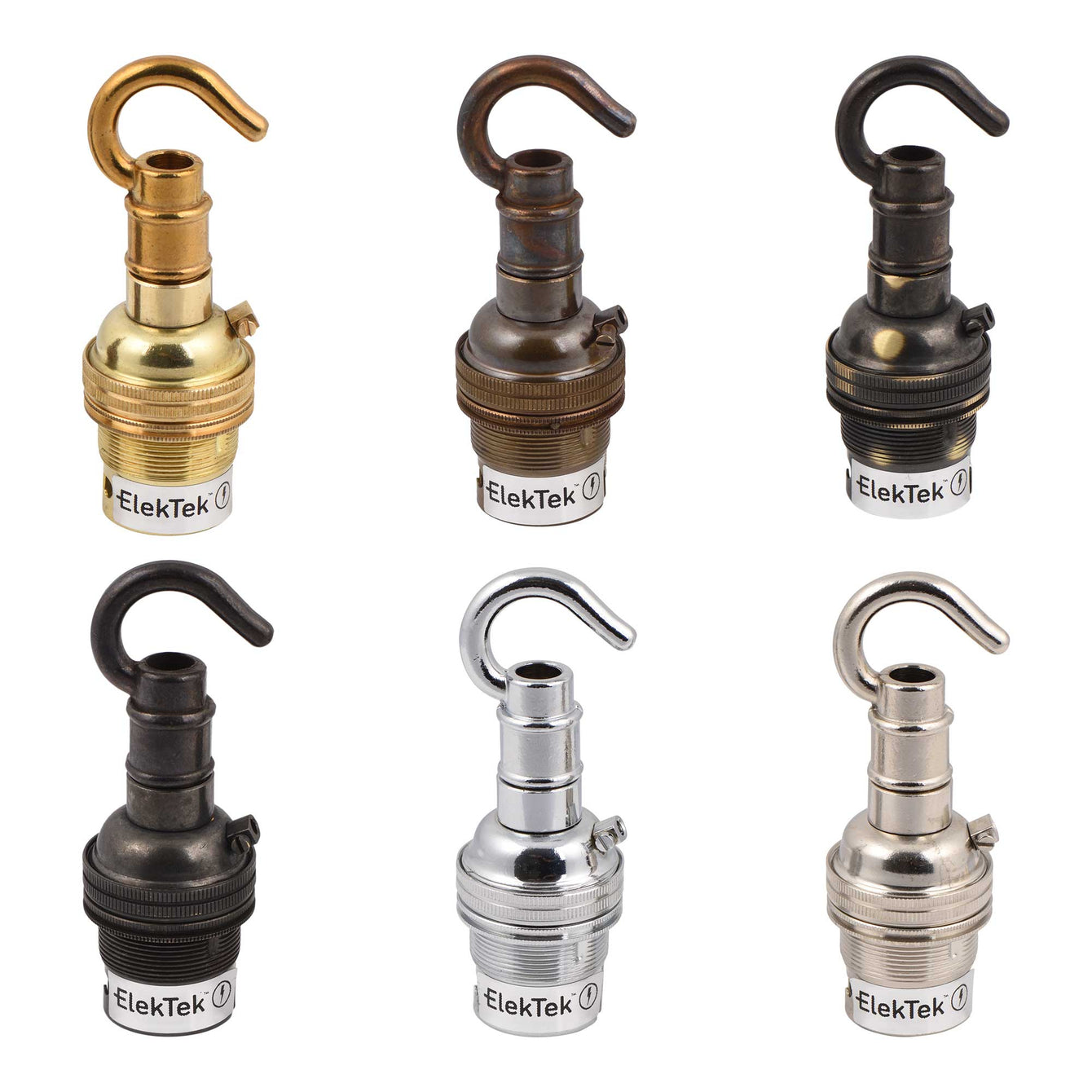ElekTek Lamp Holder Bayonet Cap B22 Unswitched With Shade Ring and Hook Solid Brass