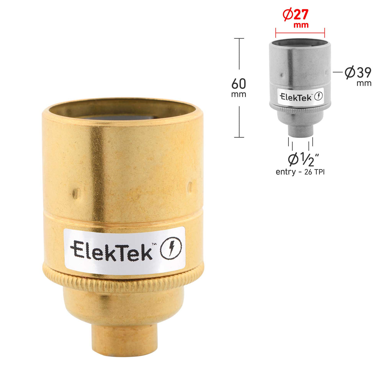 ElekTek ES Edison Screw E27 Lamp Holder Plain Skirt 10mm or Half Inch Entry Ideal for Vintage Filament Bulbs Brass - Buy It Better Brilliant White / Half Inch
